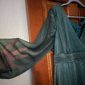 Plus size emerald sparkle dress - floor length with slit